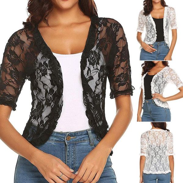 

summer fashion women clothing loose shawl short cardigan shawl lace cardigan gauze lacing boleros cover-up, Blue;gray