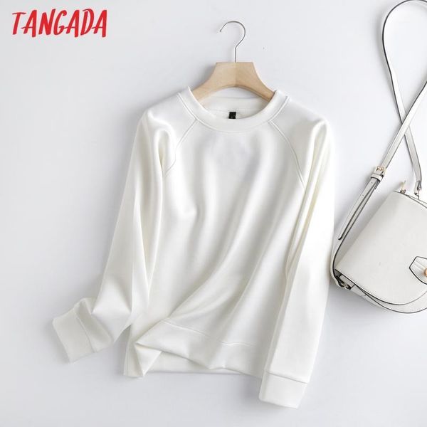 

tangada women fashion white sweatshirts oversize long sleeve o neck loose pullovers female 6d901, Black