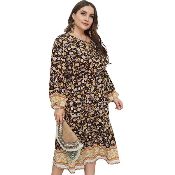 

2021 new autumn casual women dress long sleeve printed clothing sweet a-line midi dresses female elegant slim vestidos oversize, Black;gray