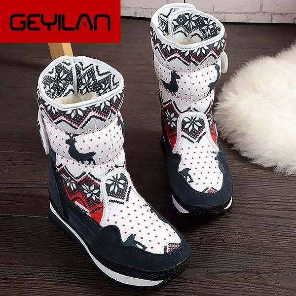 

женская обувь снег сапоги плюс размер 42-44 моды fawn печать теплого крюка loop mid теленок boots женщина зима платформа женщина, Black