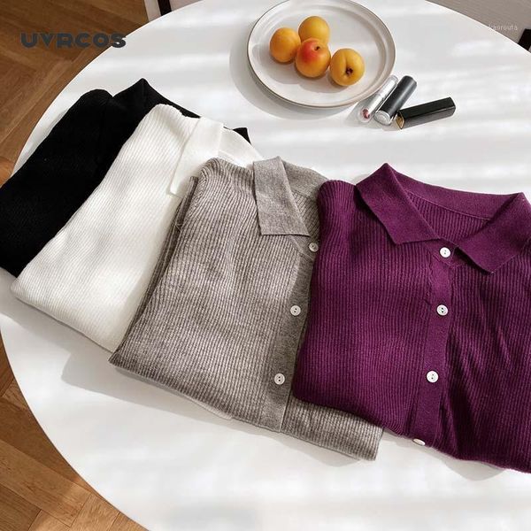 

uvrcos mooirue women knitted cardigan long-sleeved lapel sweater women's 2020 new slim sweater coat1, White