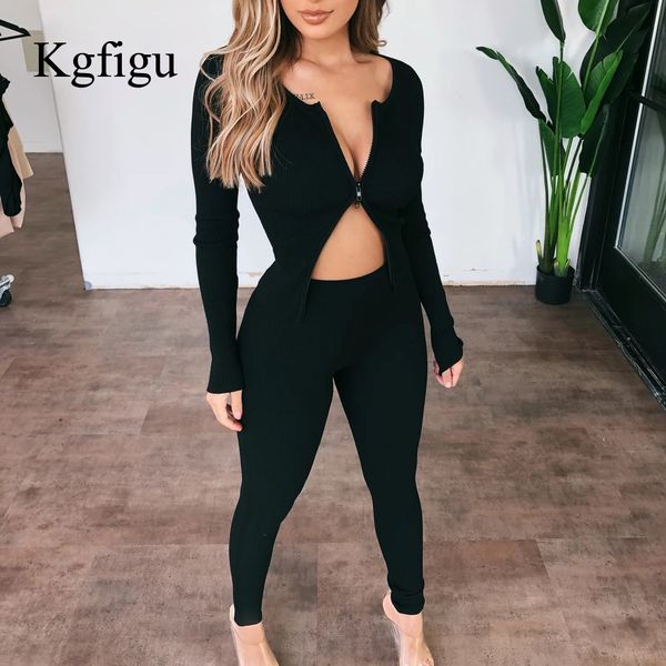 

kgfigu winter two piece set women club outfits long sleeve zipper coats clothes workout tracksuit cotton fitness soft pants c1103, Gray