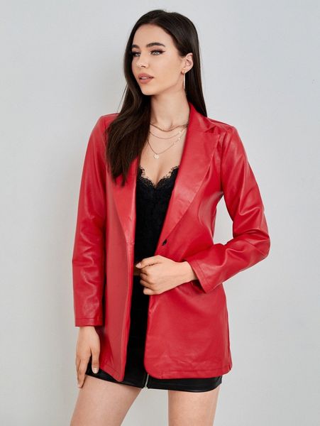 

lapel collar pu leather blazer o2t5#, White;black
