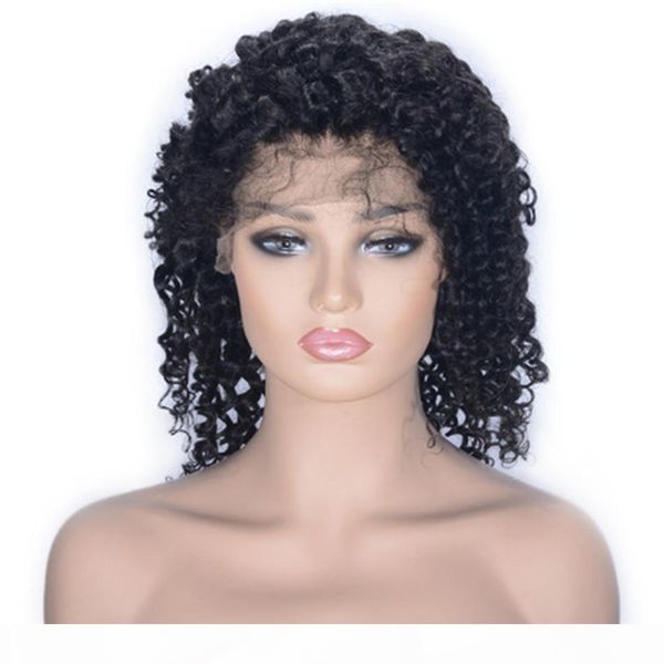

brazilian virgin hair lace front wigs pre plucked short kinky curly human hair wig for black women natural color, Black;brown