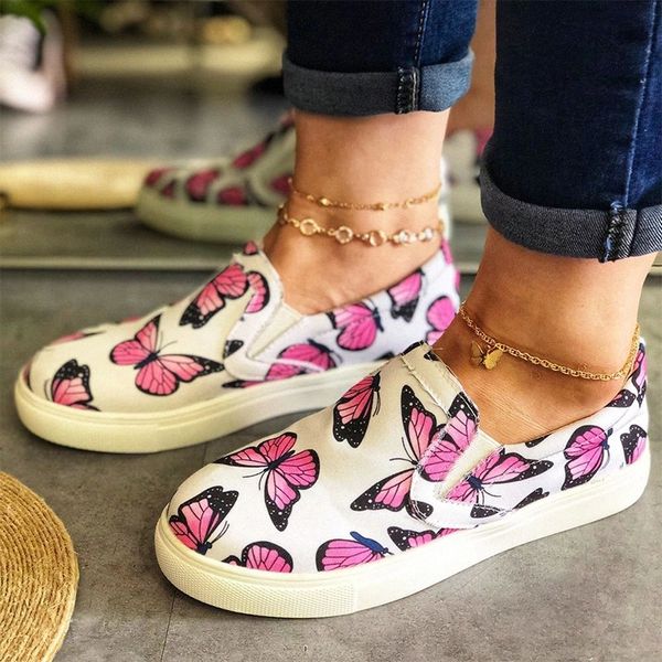 

women's butterfly flat ladies casual print loafers female slip on lazy shoes women elastic band platform footwear big size #of7q