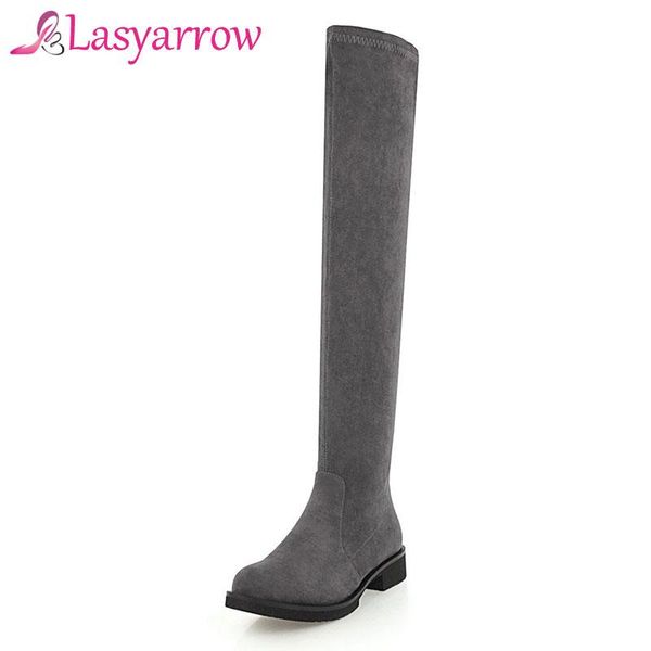 

lasyarrow women over knee boots round toe low heel long boots for woman zipper autumn warm winter shoes plus size 33-46 f425, Black