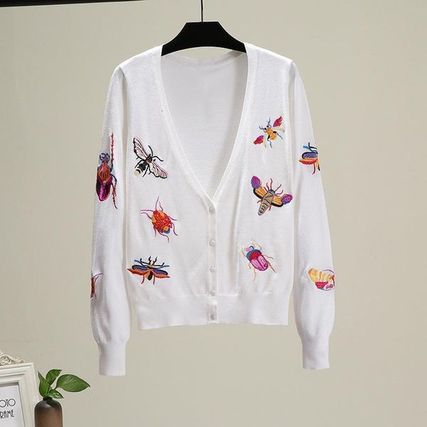 

autumn v neck long sleeve insect cardigans women knitted jacket embroidered sweater women casual outerwear ta8906, White;black