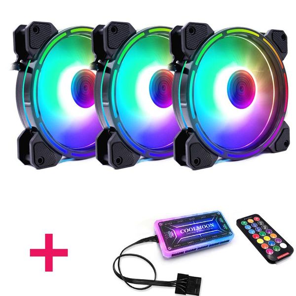 

fans & coolings coolmoon f-gl2 computer case pc cooling fan rgb adjust 120mm quiet + ir remote cooler cpu three in one