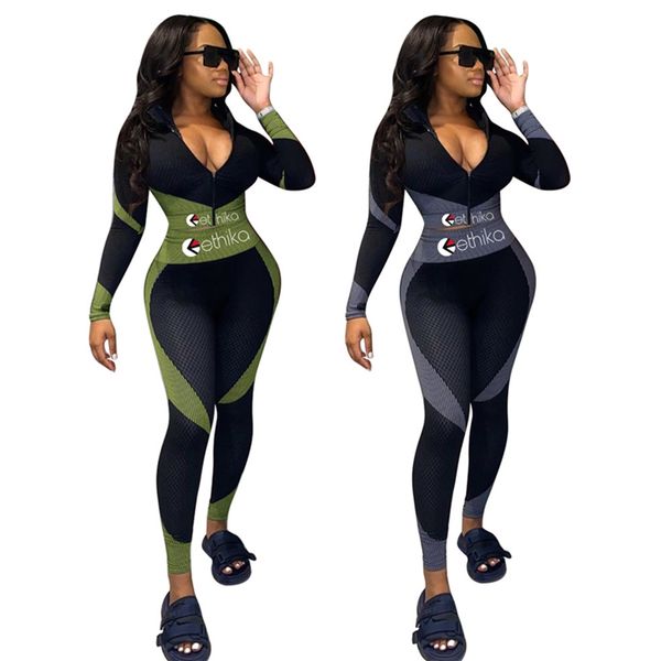 

женщины bodysuit tracksuit дизайнер письма zipper куртки пальто колготки гетры pant лоскутная экипировка спорт купальники йога два бюстье e1, White