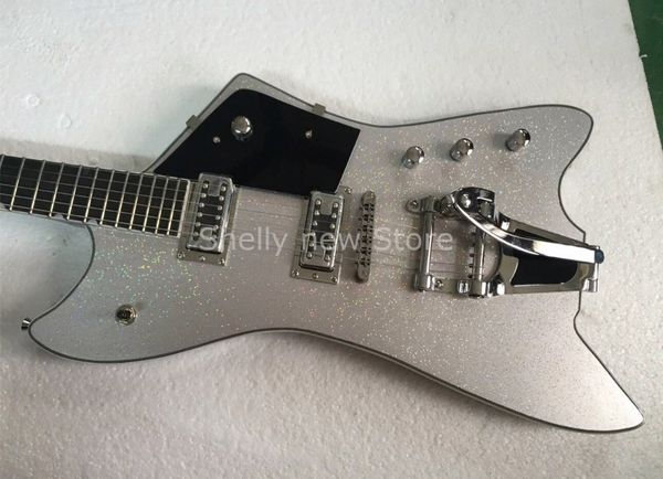 Custom G6199 Billy-Bo Jupiter Metallic Silver Thunderbird Guitarra Elétrica Bigs Tremolo Tailpiece, Hardware Cromado