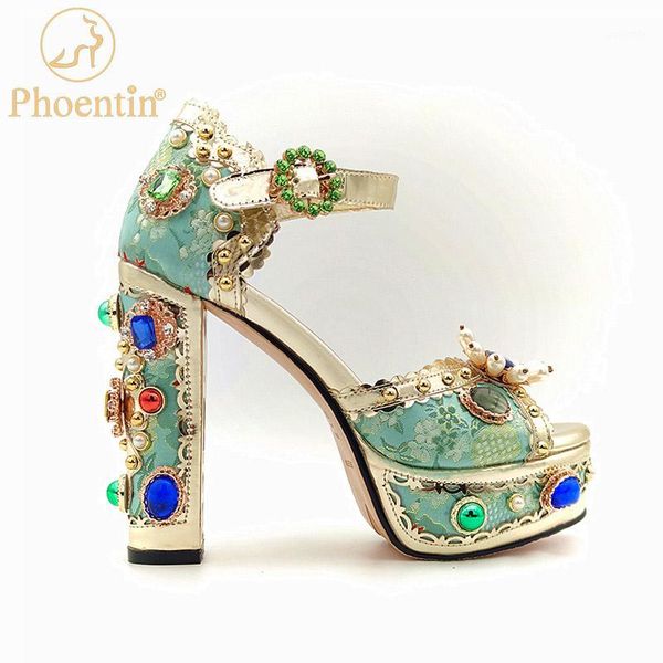 

sandals phoentin luxury female wedding crystal women's platform party shoes embroidery super high heels blue ft10211, Black