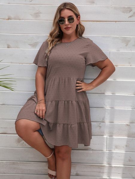 

plus ruffle hem swiss dot dress d5il#, Black