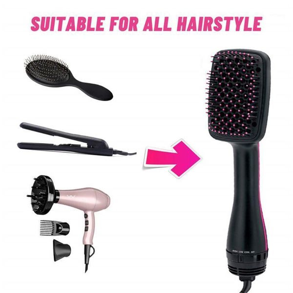 

electric hair brushes 2 in 1 -air brush dryer curling&straightener comb wet and dry use travel blow iron rotating hairdryer1