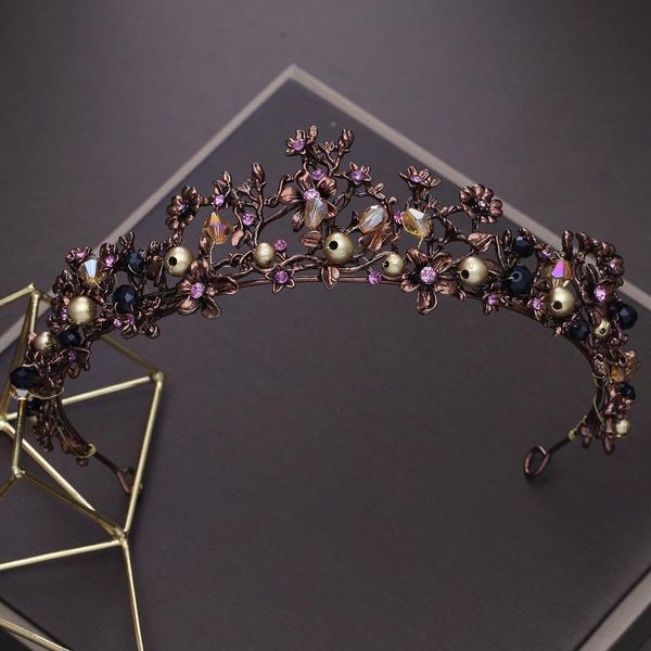 

2020 baroque vintage purple crystal flower pearl bridal tiaras crown diadem pageant crowns headband wedding hair accessories, Golden;silver
