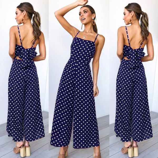 

european and american women's polka dot suspenders straight back straight jumpsuit1, Black;white
