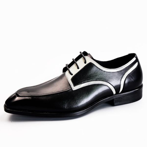 

new men dress shoes formal shoes men's handmade business wedding big size genuine leather lace-up male, Black