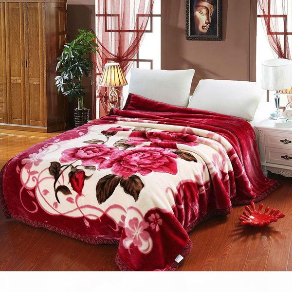 

new soft rachel blanket large size flower rose print double bedding red wedding household double bed single bed