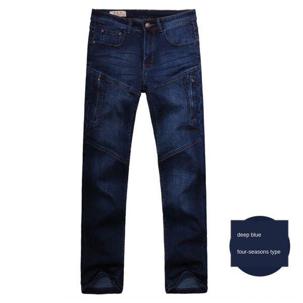 

summer men's multi-pocket stitching workwear work clothes jeans jeans and jeanszipper loose straight thin stretch large size pants gbqq, Blue
