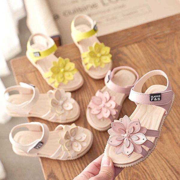 

elling designer kids sandals girls fashion princess shoes new flowers soft bottom non-slip children's girl baby flat casual classic lux, Black
