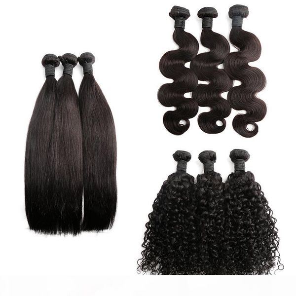 

new arrival human hair bundles body wave straight thickness brazilian virgin hair weft natural color double weft bella hair, Black