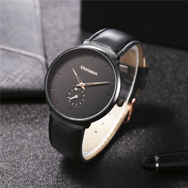 

designer men's watch classic quartz watch men's false one-eye color pointer leather strap quartz watch, Slivery;brown
