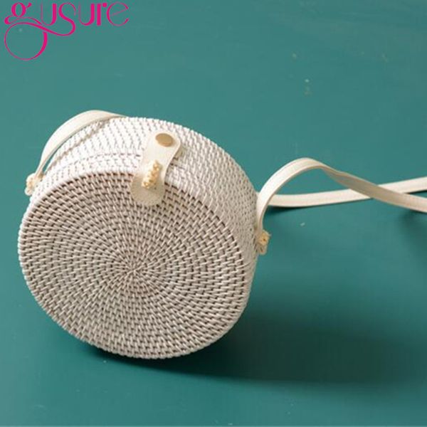

gusure white round rattan bags for women boho bali beach crossbody bag straw handmade woven circle shoulder bag female handbags