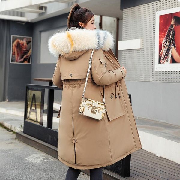 

zity 2020 winter long jacket women 's solid parkas plus size casual hooded fur collar slim thick coats female outwear, Black