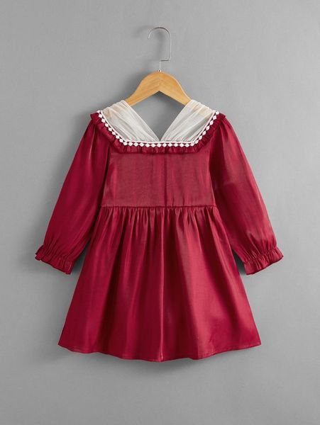 

toddler girls contrast mesh babydoll dress she, Red;yellow