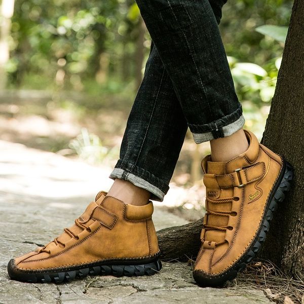 

new winter men's comfortable men ankle thick plush warm snow leather autumn outdoor man motorcycle boots 38-48 200928, Black