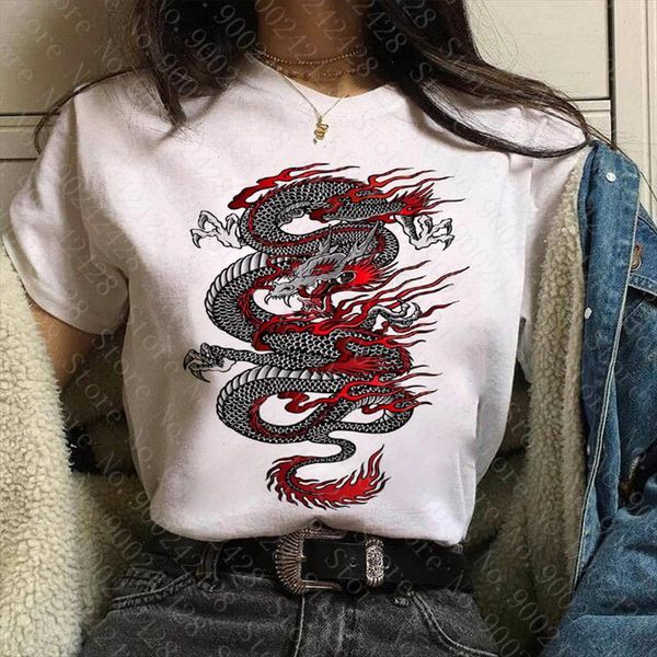 

streetwear womens t shirt ulzzang harajuku vintage chinese dragon print t shirt summer new oversize loose casual women, White