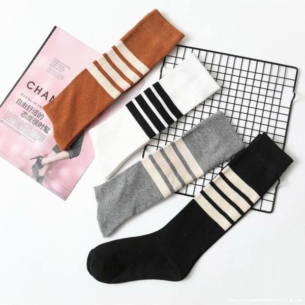 

autumn and winter new ab striped pile jk uniform cotton leg trend knee socks, Black;white