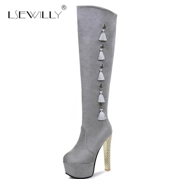 

lsewilly мода черные зимние сапоги для женщин 2020 новое прибытие над коленом boots платформы коренастый пятки обувь размер 31-48 s494, Black