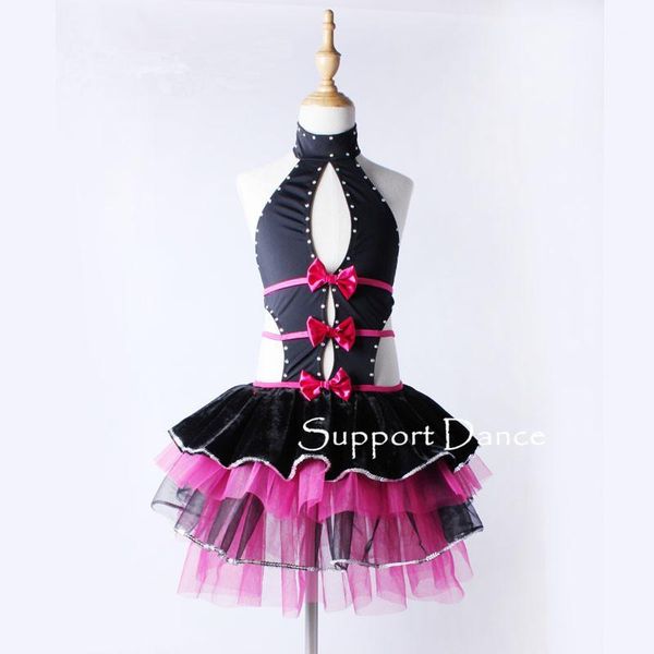 

girls women backless latin dress kids bow dance costume c1411, Black;red