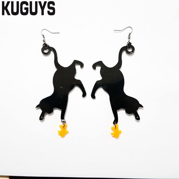 

black cat and goldfish drop earrings for women girls fashion acrylic trendy jewelry, Silver