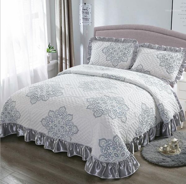 

bedding sets 3pcs 100%cotton quilted soft bedspread bed cover grey spread set  king size comforter blanket pillowcases1