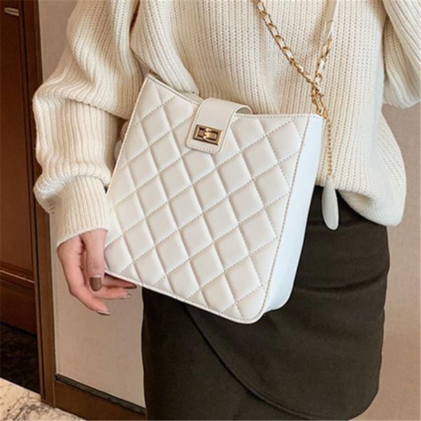 

shoulder bags trend lock bucket bag luxury pu rhombic pattern women chain with lady designer crossbody classic handbags