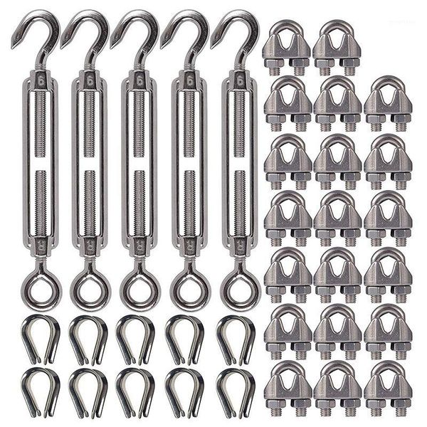 

304 stainless steel turnbuckle m6 wire rope tension tensioner strainer and m3 wire rope clips, 1/8 inch cable railing kit for wo1