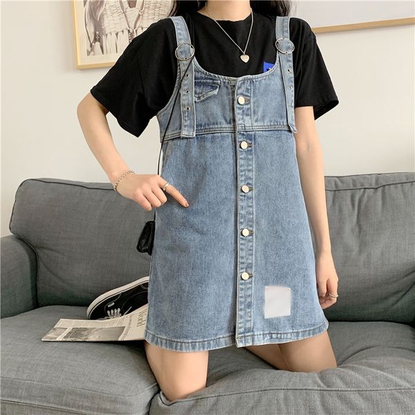 

girl casual denim dresses letter pattern blue & black teenager students mini skirt women pencil dresses japan style asian size, Black;gray