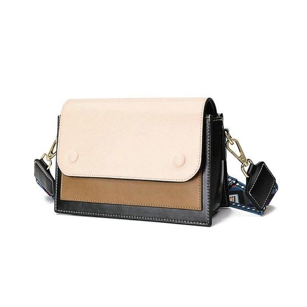 

2020 cowhide leather flap bag women wide strap messenger bags panelled shoulder bag female crossbody bags lady handbags