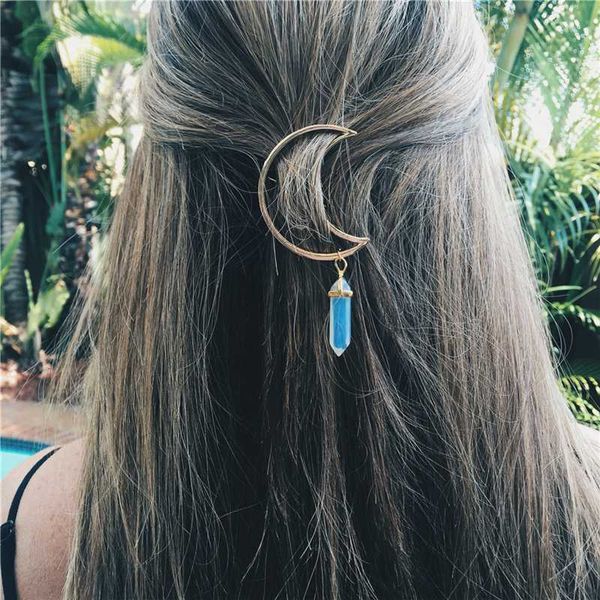 

1pcs hair clip moon shape pendant clamp pin barrette hair accessories wholesale retro goddess charm hollow vintage, Golden;silver