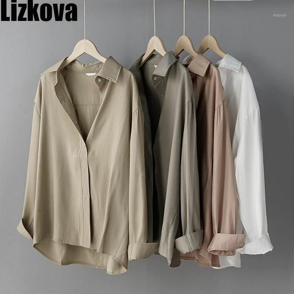 

2020 spring new blouse women long sleeve bright slik shirt elegant lapel shiny blouse lazy oaf ladies casual 88881, White