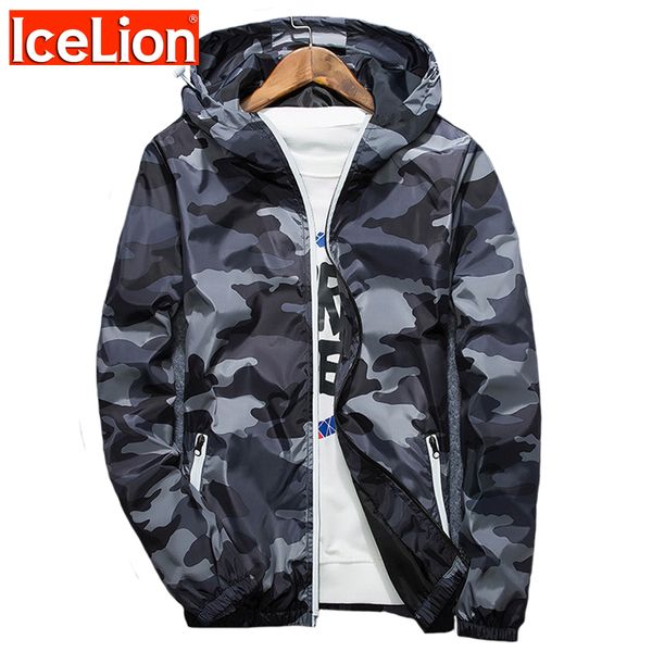 

iceelion 2020 reflective camouflage jacket men zipper cardigan hooded coat spring fashion casual men's slim fit windbreaker new lj20101, Black;brown