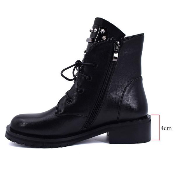 

black fashion autumn winter rivet boots women zip cross tied ankle boots square heel classic ladies round toe pu leather