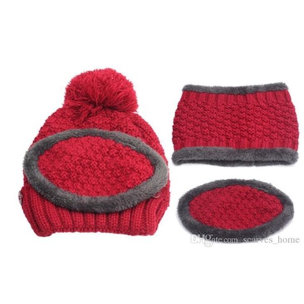 

set women knitted pieces scarf three fashion wool knit hat collars female warm snow caps windsr face mask h