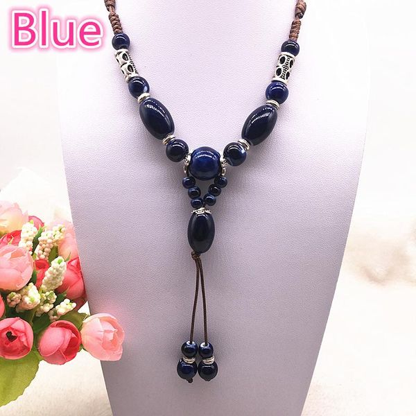 

fashion ethnic jewelry traditional handmade ornaments weave wax rope ceramics necklace ceramics beads pendant long necklace #07 wmtqbv