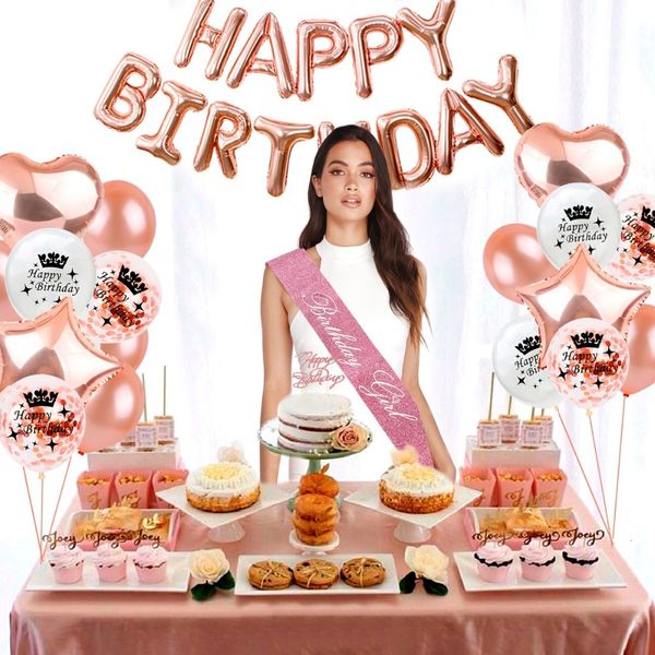 

rose gold happy set confetti balloons foil ballons latex baloons birthday party decoration kids