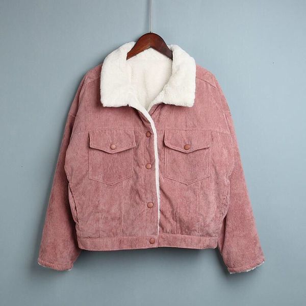 

spring autumn corduroy basic lambswool women bomber short outwear women's warm fur denim jacket female coat, Black