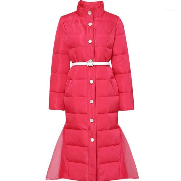 

2020 winter fashion mermaid down coat women stand collar slim single breasted white down jacket1, Black