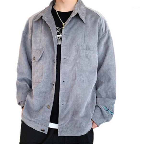 

corduroy jackets man casual shirt coat fashion korean version stand collar long sleeve outerwears designer male loose single breasted, Black
