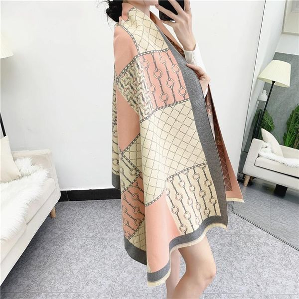 

scarves printed scarf women autumn and winter thick warm travel imitation cashmere chain shawl, Blue;gray